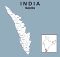 Kerala map. vector illustration of district map of Kerala in white colour