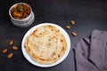 Kerala porotta and meat curry, layered flatbread Royalty Free Stock Photo