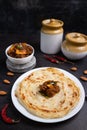 Kerala porotta and mutton curry, layered flatbread Royalty Free Stock Photo