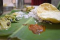 Kerala traditional onam sadhya in banana leaf Royalty Free Stock Photo