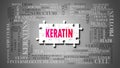 Keratin - a complex subject, related to many concepts. Pictured as a puzzle and a word cloud made of most important ideas and