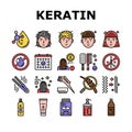 Keratin Hair Procedure Collection Icons Set Vector