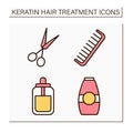 Keratin hair treatment color icons set