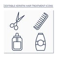 Keratin hair treatment line icons set