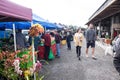 Kerikeri, New Zealand, NZ - September 1, 2018: Shoppers and stalls at The Old Packhouse Market on a Saturday Royalty Free Stock Photo