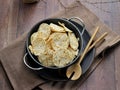 Keripik tempe ,traditional javanese food made from thinly sliced tempeh are then fried using seasoned flour Royalty Free Stock Photo