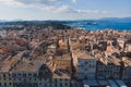 Kerkyra city, Corfu island, Greece, beautiful summer aerial drone view of Kerkyra old town center, with Ionean sea harbour port, Royalty Free Stock Photo