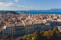 Kerkyra city, Corfu island, Greece, beautiful summer aerial drone view of Kerkyra old town center, with Ionean sea harbour port, Royalty Free Stock Photo