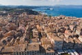 Kerkyra city, Corfu island, Greece, beautiful summer aerial drone view of Kerkyra old town center, with Ionean sea harbour port, Royalty Free Stock Photo