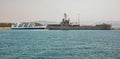 Hellenic Navy military ship Rodos moored in port. Corfu, Greece