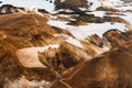 Kerlingarfjoll mountain range on geothermal area and sulphur smoke in summer at Iceland