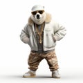 Hip-hop Kermode Bear: A 3d Image On A White Background Royalty Free Stock Photo