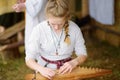 KERNAVE, LITHUANIA - JULY 6, 2018: Historical reenactment activists wearing medieval costumes during annual Festival of