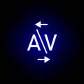 Kerning, word A and V icon in neon style. Can be used for web, logo, mobile app, UI, UX