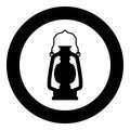 Kerosene lamp Camping lantern Retro gas lamp vintage icon in circle round black color vector illustration flat style image Royalty Free Stock Photo