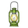 Kerosene lamp lantern torch engraving style vector