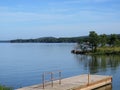 Kerr Lake fishing dock and water with hills and nature