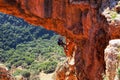 Keshet Cave landscape. Limestone archway spanning the remains. Galilee mountains, Israel of a shallow cave, popular with climbers. Royalty Free Stock Photo