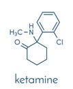 Ketamine anesthetic drug molecule. Used both medically and recreationally. Skeletal formula.