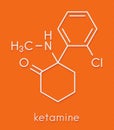 Ketamine anesthetic drug molecule. Used both medically and recreationally. Skeletal formula.