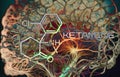 Ketamine. Dissociative ketamine. Chemical formula, molecular structure. Ilustration background for your desigen. Disoviative drugs