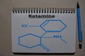 Ketamine write on a book. Structural chemical formula. Education concept