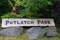 Ketchikan, Alaska: Handmade sign welcomes visitors to Potlatch Totem Park Royalty Free Stock Photo