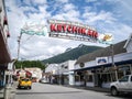 Welcome to KetchiKan sign arches over road informing the salmon capital of the world