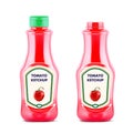 Ketchup bottle with fresh tomatoe isolated on white background, realistic vector illustration.