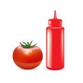 Ketchup bottle and tomato