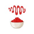 Ketchup. Bowl with sauce on a white isolated background. Spot. Vector cartoon illustration of food. Royalty Free Stock Photo