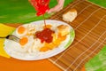 Ketchup on eggs Royalty Free Stock Photo