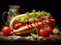 Ketchup lunch food background snack hotdog mustard unhealthy meat bread bun hot sausage