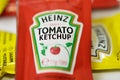 Ketchup and mustard from Heinz brand in sachets