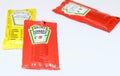 Ketchup and mustard from Heinz brand in sachets