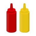 Ketchup, mustard sauce bottle, spicy condiment. Cartoon flat style. Vector Royalty Free Stock Photo