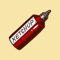 Ketchup sauce bottle for Barbecue grill in vintage style. Drawn by hand. Bbq party ingredient. Vector illustration for Royalty Free Stock Photo