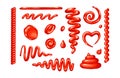 Ketchup spots,splashes and drops sets from top view.Vector red tomato sauce Royalty Free Stock Photo