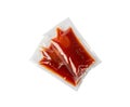 Ketchup in Square Plastic Bag Isolated, One-Time Portion of Tomato Sauce, Transparent Catsup Sachet
