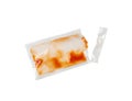 Ketchup in Square Plastic Bag Isolated, One-Time Portion of Tomato Sauce, Transparent Catsup Sachet Royalty Free Stock Photo