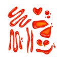 Ketchup stains. Tomato sauce red spots and catsup blobs