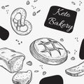 Keto bakery, fresh bread and pretzel monochrome
