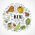 Keto for beginners vector sketch illustration - multi-colored sketch healthy ketogenic concept. Healthy keto diet for