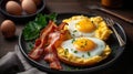 Keto breakfast with eggs, bacon and cheese. Generative AI Royalty Free Stock Photo