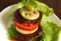 Keto burger without bun on a white plate. Low carb burger with beef steak. Diet food, keto diet Royalty Free Stock Photo