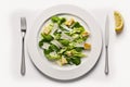 Keto Caesar Salad On Plate, White Background. Generative AI Royalty Free Stock Photo