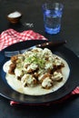 Keto Diet Beef Meatballs in Low-Carb Bechamel Sauce and Freshly Grated Parmesan Royalty Free Stock Photo