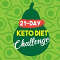 Keto Diet Challenge Banner for 21 day. Vector web banner in modern flat style with avocado