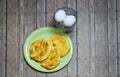 Keto Egg Bread on a wood plank board for ketogenic diet Royalty Free Stock Photo