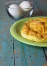 Keto Egg Bread on a wood plank board for ketogenic diet Royalty Free Stock Photo